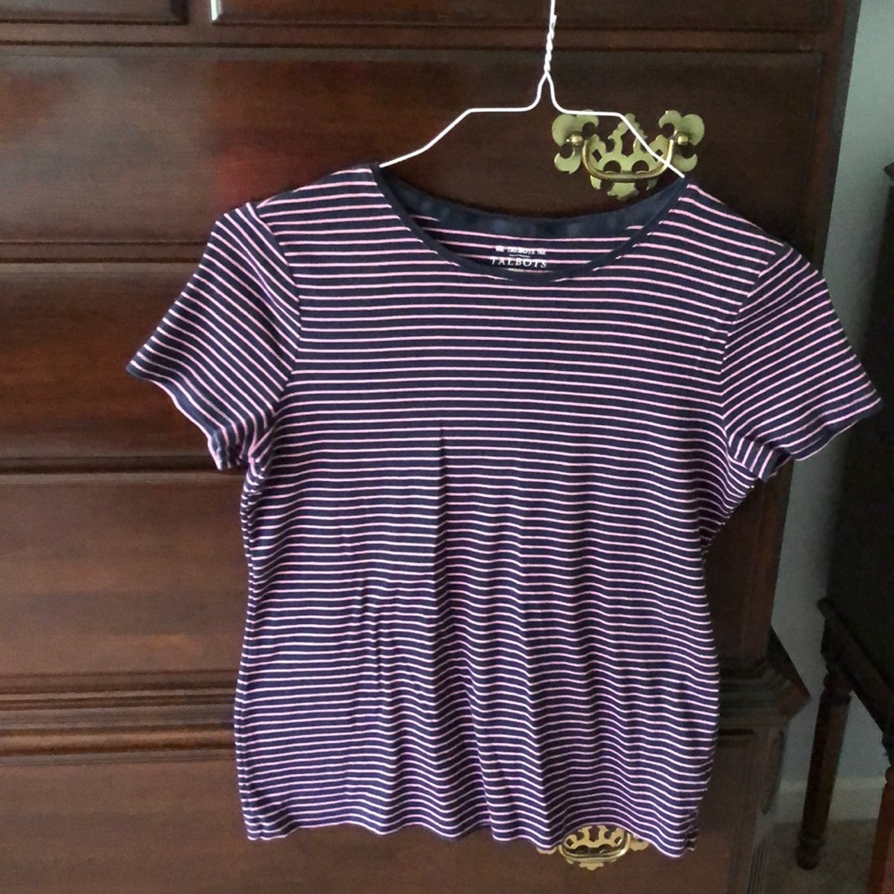 Talbots Tee, pink and navy stripes